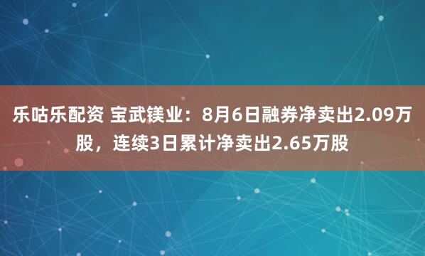 乐咕乐配资 宝武镁业：8月6日融券净卖出2.09万股，连续3日累计净卖出2.65万股